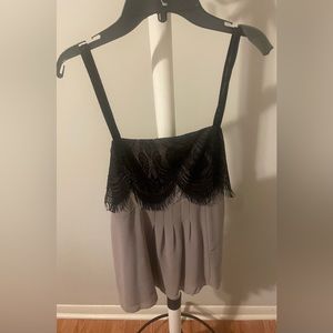 Hazel Haze Halter fringe Top sleeveless size S Taupe